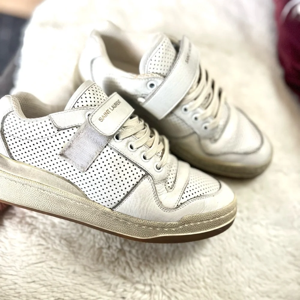 Saint Laurent SL24 Sneakers 37 White Calfskin Perforated Womens - Picture 3 of 6